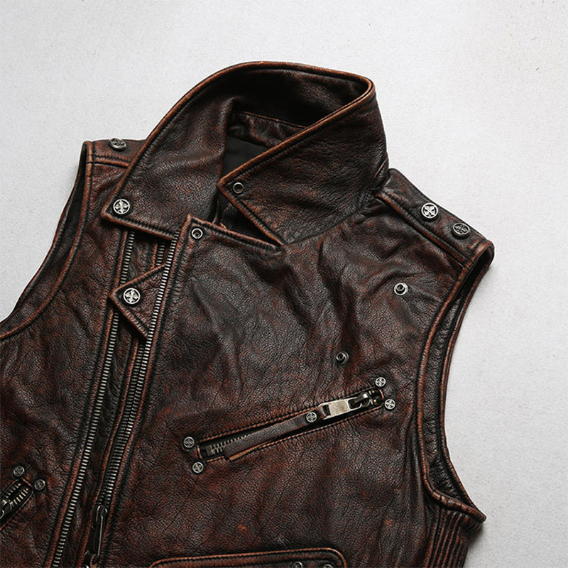 Steampunk Zip Up Leather Vest Sleeveless Biker Jacket