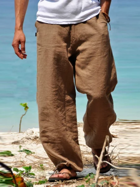 Brown Casual Cotton Pants