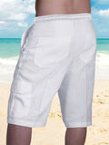 Men's Linen Shorts Multi-pocket Tethered Beach Cargo Pants