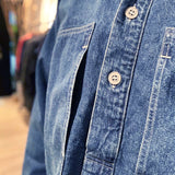 Men's Vintage Pocket Lapel Pullover Long Sleeve Denim Shirt