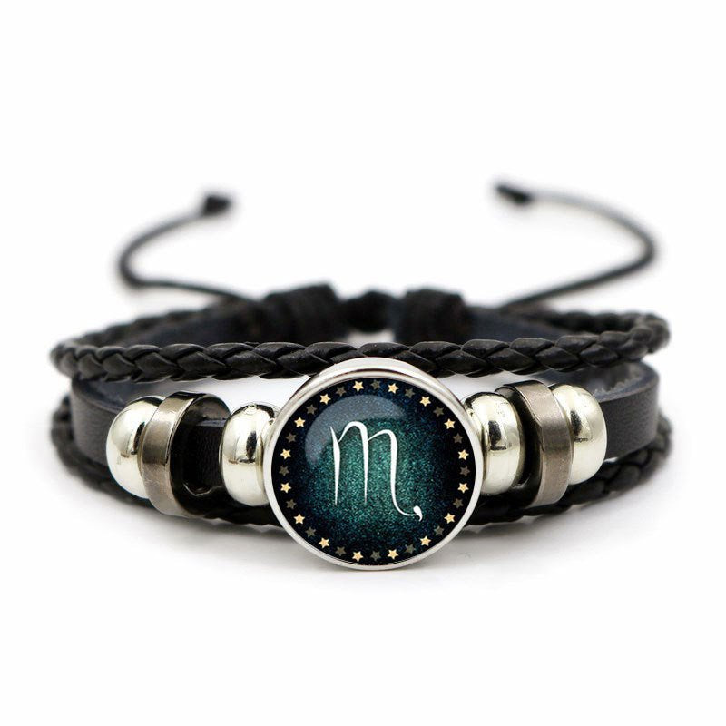 12 constellation cowhide bracelet personality retro braided bracelet