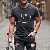 Mens Fashion Washing Short Sleeve Smiley T-shirt