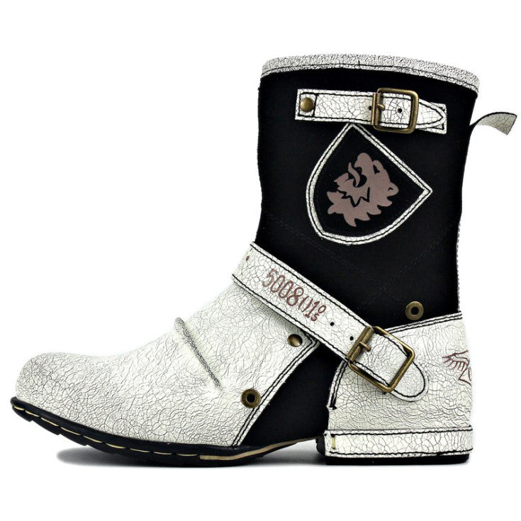 Suede Vintage Moto-Inspired Mid-Calf Boots