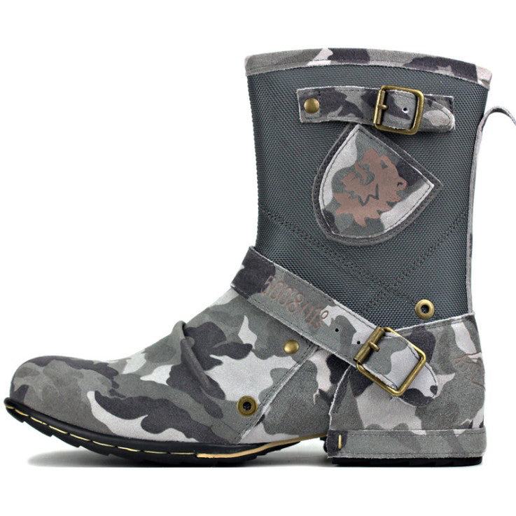Suede Vintage Moto-Inspired Mid-Calf Boots