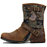 Suede Vintage Moto-Inspired Mid-Calf Boots