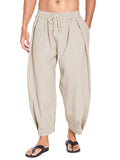 Men's Cotton Linen Drawstring Casual Lightweight Loose Beach Harem Pants