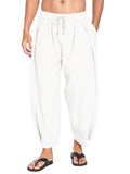Men's Cotton Linen Drawstring Casual Lightweight Loose Beach Harem Pants