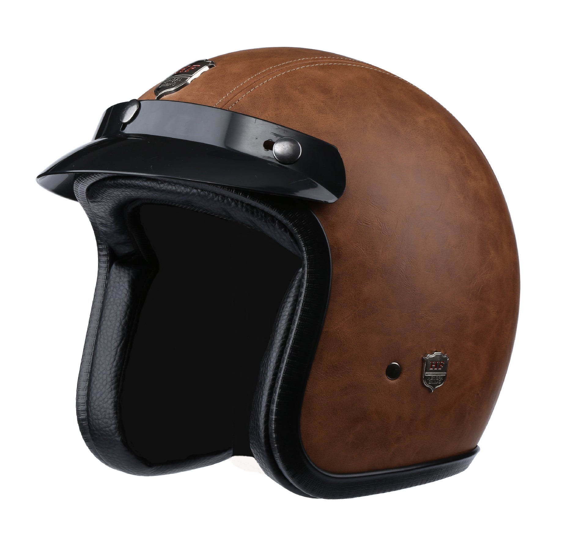 Vintage Harley 3/4 Open Face Helmet - Brown Leather