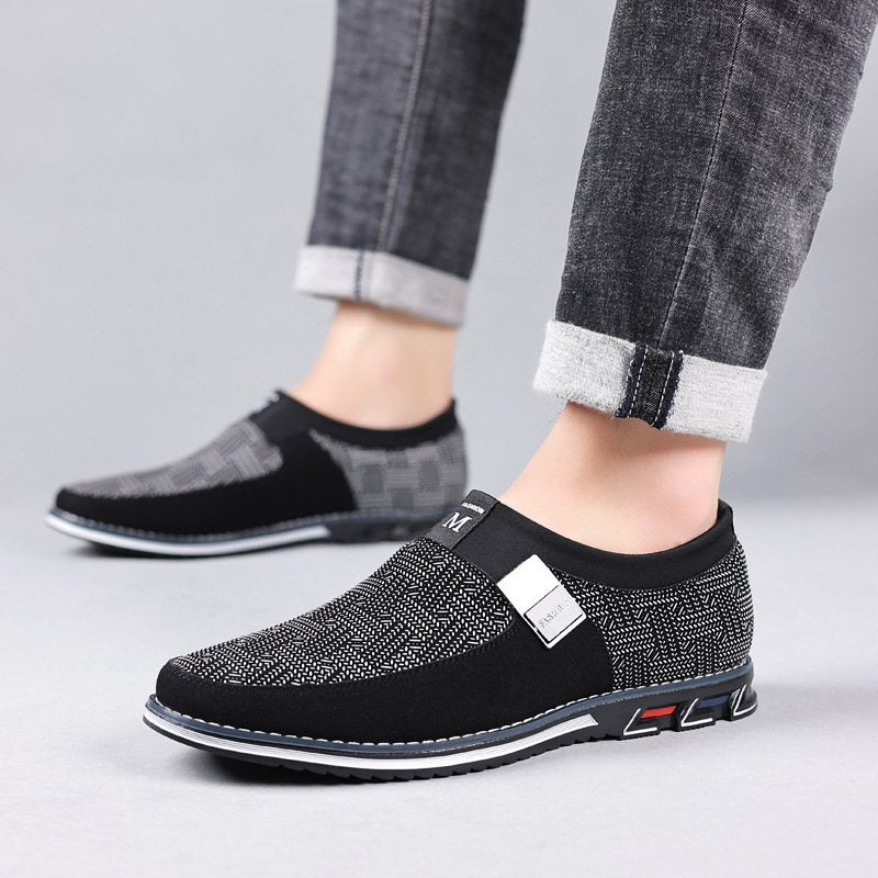 Men black Formal Shoes with Casual Chic Leather Slip On Flat Heel Loafers