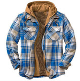 Men's Winter Flannel Quilted Lined Plaid Hooded Shirt Jacket