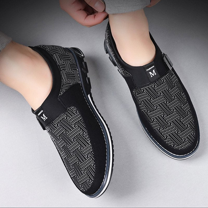 Men black Formal Shoes with Casual Chic Leather Slip On Flat Heel Loafers