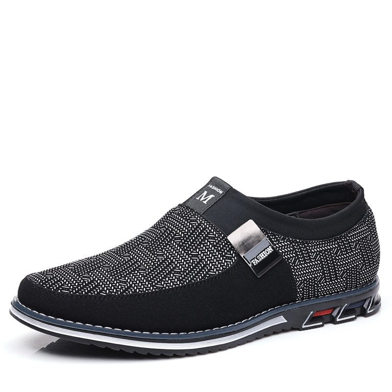 Men black Formal Shoes with Casual Chic Leather Slip On Flat Heel Loafers