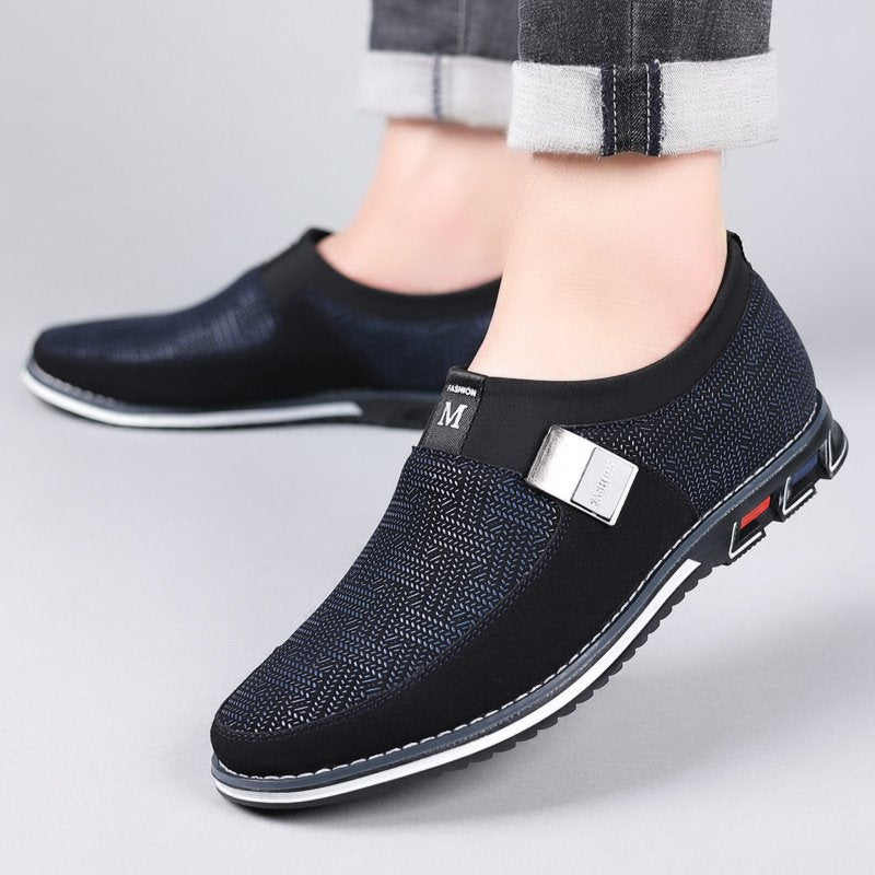 Men black Formal Shoes with Casual Chic Leather Slip On Flat Heel Loafers