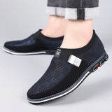 Men black Formal Shoes with Casual Chic Leather Slip On Flat Heel Loafers