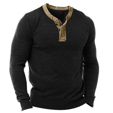 Vintage Contrast Print Men's Henley Long Sleeve T-Shirt