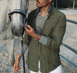 Men's Lapel Pocket Cotton Linen Shirt