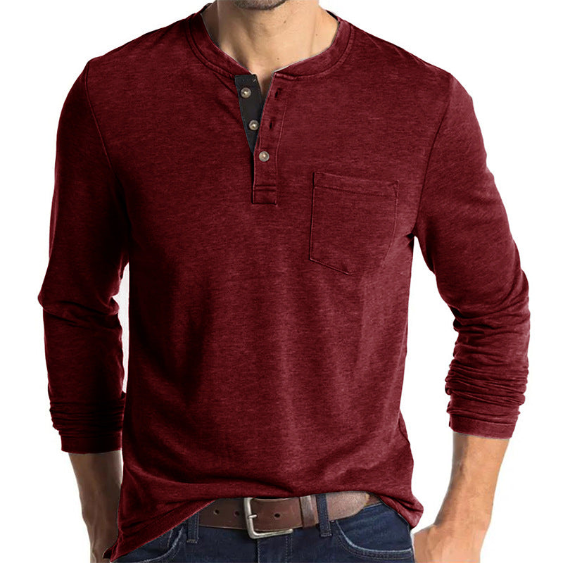Men's Button Half Open Collar Henley T-Shirt