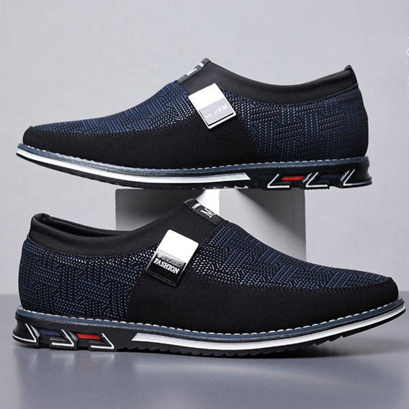 Men black Formal Shoes with Casual Chic Leather Slip On Flat Heel Loafers