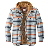 Men's Winter Flannel Quilted Lined Plaid Hooded Shirt Jacket