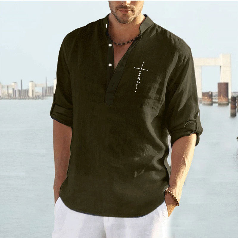Men's Outdoor Classic Casual Henley Collar Long Sleeve Shirt