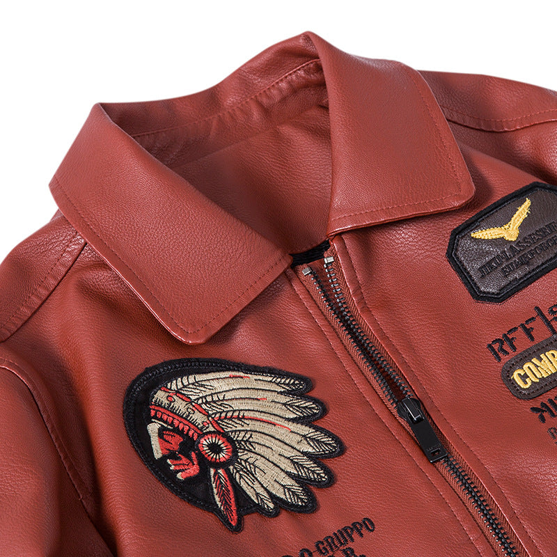 Men's Embroidered Bomber Flight Leather Jacket