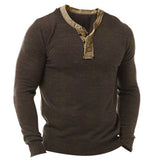 Vintage Contrast Print Men's Henley Long Sleeve T-Shirt