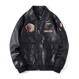 Men's Embroidered Bomber Flight Leather Jacket