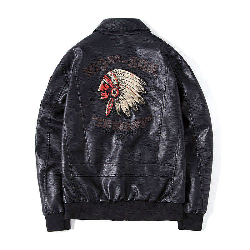 Men's Embroidered Bomber Flight Leather Jacket
