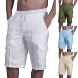 Men's Linen Shorts Multi-pocket Tethered Beach Cargo Pants