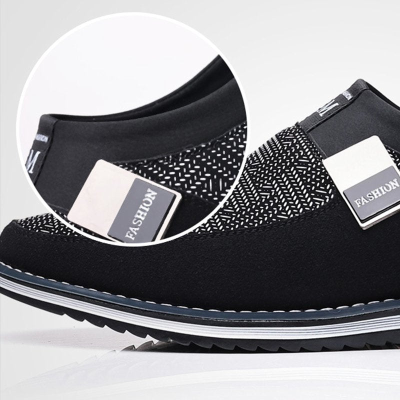 Men black Formal Shoes with Casual Chic Leather Slip On Flat Heel Loafers
