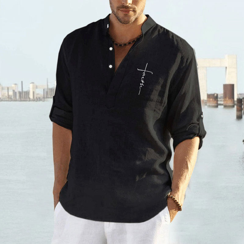 Men's Outdoor Classic Casual Henley Collar Long Sleeve Shirt