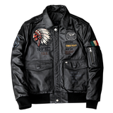 Men's Embroidered Bomber Flight Leather Jacket
