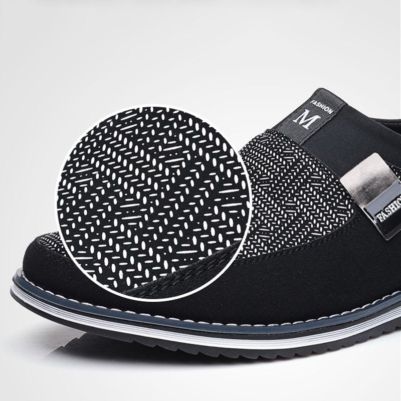Men black Formal Shoes with Casual Chic Leather Slip On Flat Heel Loafers