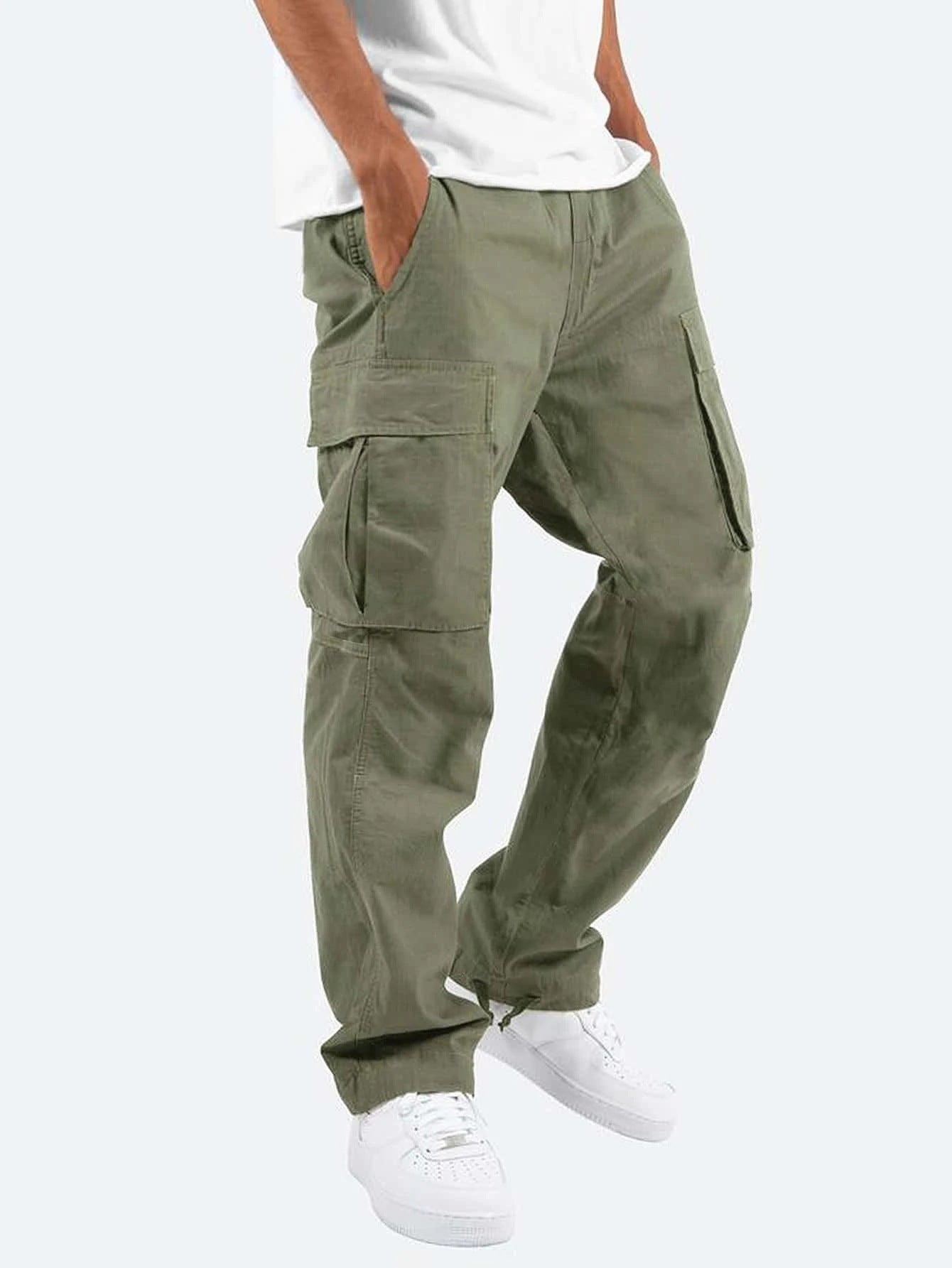 Men's Multi-Pocket Loose Straight-Leg Pants