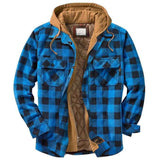 Men's Winter Flannel Quilted Lined Plaid Hooded Shirt Jacket