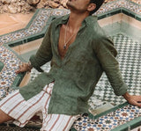 Men's Lapel Pocket Cotton Linen Shirt