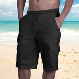 Men's Linen Shorts Multi-pocket Tethered Beach Cargo Pants