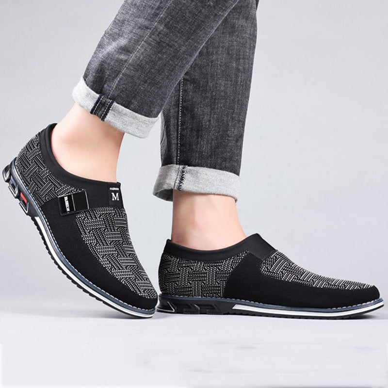 Men black Formal Shoes with Casual Chic Leather Slip On Flat Heel Loafers