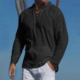 Men's Outdoor Multi-pocket Cotton Linen Long-sleeved Hooded T-shirt