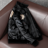 Men's Embroidered Bomber Flight Leather Jacket