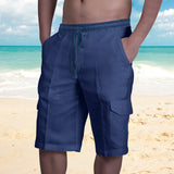 Men's Linen Shorts Multi-pocket Tethered Beach Cargo Pants