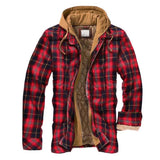 Men's Winter Flannel Quilted Lined Plaid Hooded Shirt Jacket
