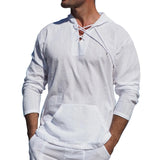 Men's Outdoor Multi-pocket Cotton Linen Long-sleeved Hooded T-shirt
