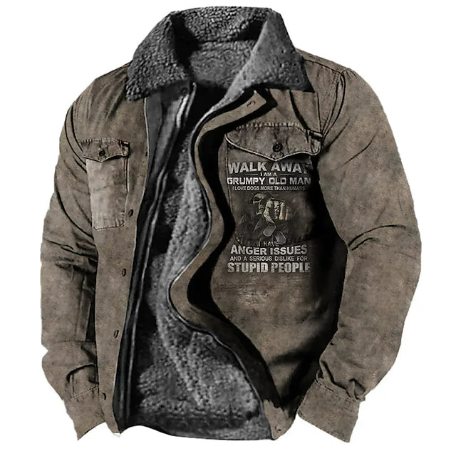 Men's Coat Warm Sports & Outdoor Zipper Letter 3D Printed Graphic Turndown Sports Jacket Outerwear Long Sleeve Pocket