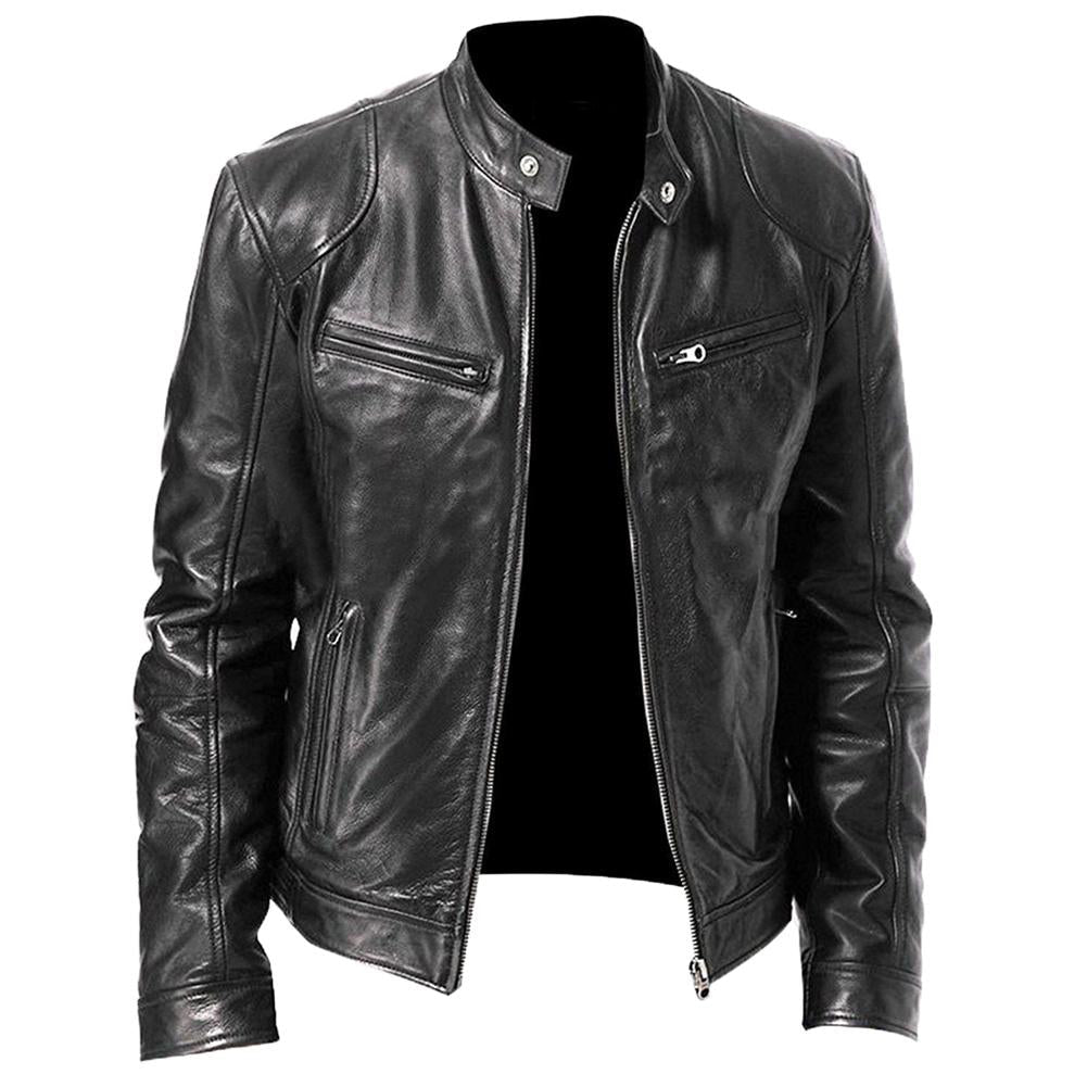 Men’s PU Leather Bomber Jacket – Classic Streetwear Motorcycle Biker Style for Spring & Fall
