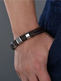 Men Weave Knit PU Wedding Exquisite Punk Leather B