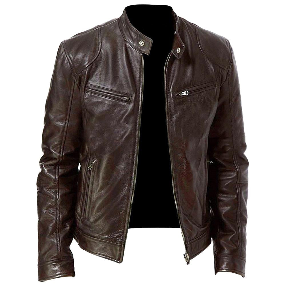 Men’s PU Leather Bomber Jacket – Classic Streetwear Motorcycle Biker Style for Spring & Fall