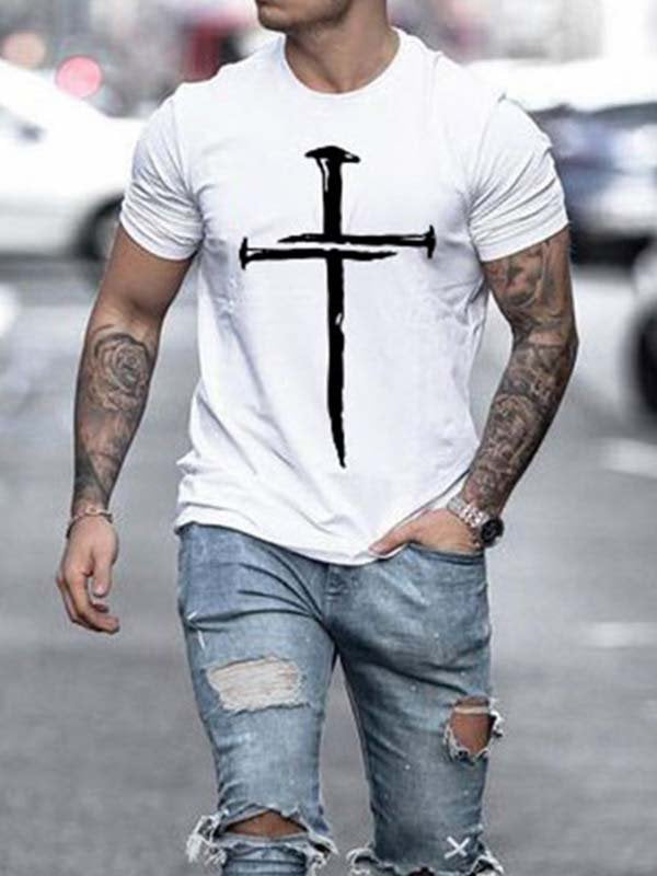 Short Sleeve Crew Neck Casual Printed Shirts & Tops