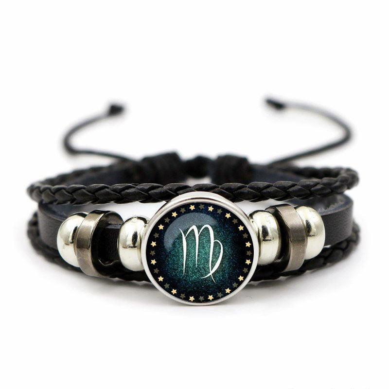 12 constellation cowhide bracelet personality retro braided bracelet