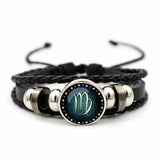 12 constellation cowhide bracelet personality retro braided bracelet